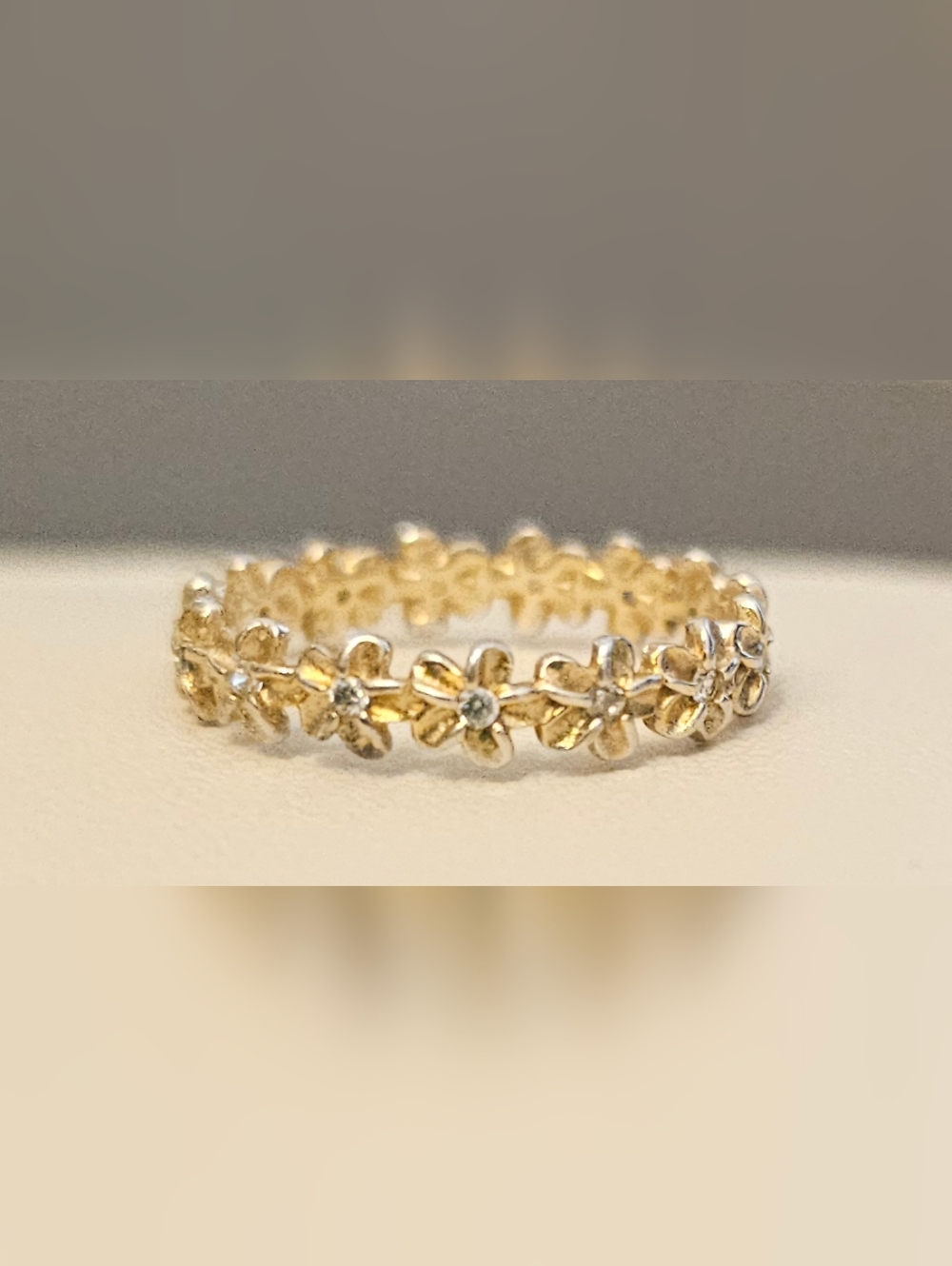 925 Sterling Silver Gold Dipped with CZ Stacker Ring SZ 5.5